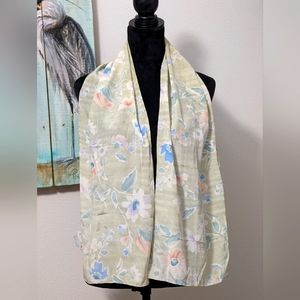 Talbots 100% Silk Green Floral Scarf 12" By 60"